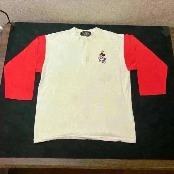 VTG Disney Originals Mickey Mouse Embroidered Baseball 3/4 Raglan Shirt L - Picture 1 of 13